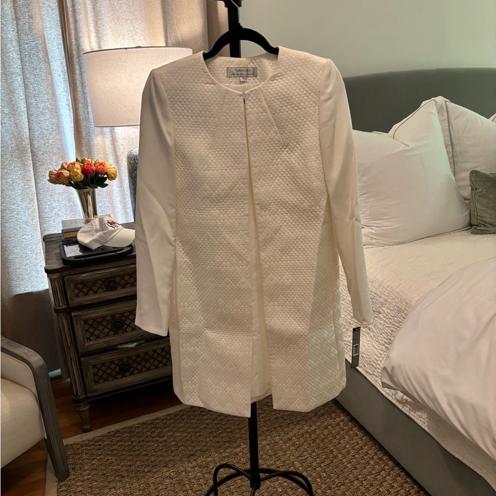 Tahari Ivory Quilted Overcoat